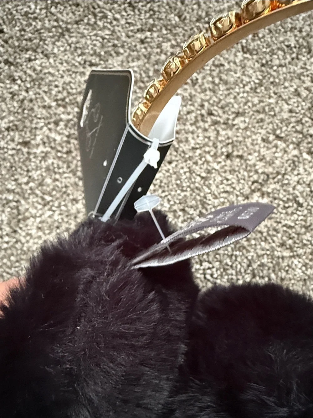 Vince Camuto Gold Crystal Headband with Black Faux Fur Earmuffs